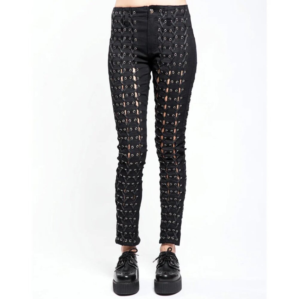 Women's Gothic Punk Emo Medieval Bondage Black Goth Zipper Rock Star Pants